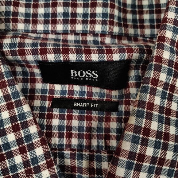BOSS Hugo Boss  Sharp Fit Shirt Mens 16L Plaid Button Down Dress Shirt - Picture 3 of 9